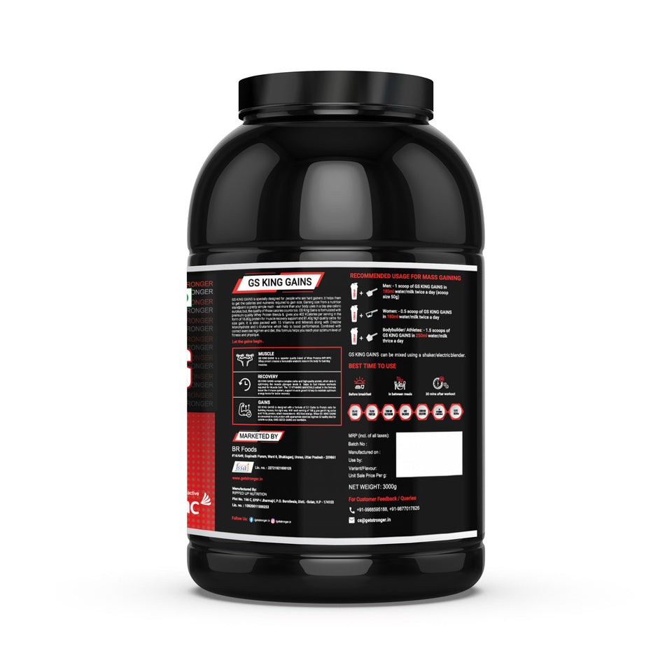 GS King Gains | For Muscle Mass Gain (Chocolate , 3 Kg /6.6 lbs powder)