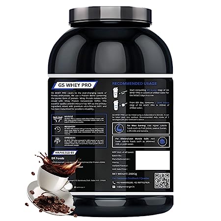 GS WHEY PRO 2 Kgs(4.4 lbs) Cafe Mocha | Isolate Whey Protein Blend|24 g Protein per serving (serving size 32 g)| 5.5 g BCAAs Per Serving | with Added DigeZyme |No Added Sugar