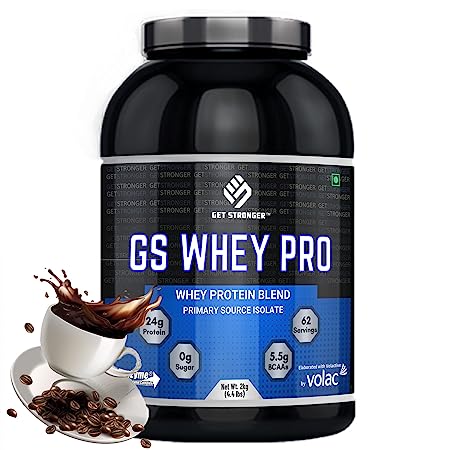 GS WHEY PRO 2 Kgs(4.4 lbs) Cafe Mocha | Isolate Whey Protein Blend|24 g Protein per serving (serving size 32 g)| 5.5 g BCAAs Per Serving | with Added DigeZyme |No Added Sugar