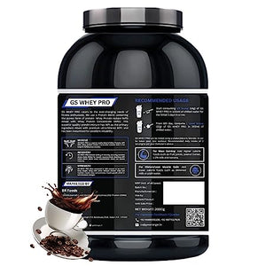 GS WHEY PRO 2 Kgs(4.4 lbs) Cafe Mocha | Isolate Whey Protein Blend|24 g Protein per serving (serving size 32 g)| 5.5 g BCAAs Per Serving | with Added DigeZyme |No Added Sugar