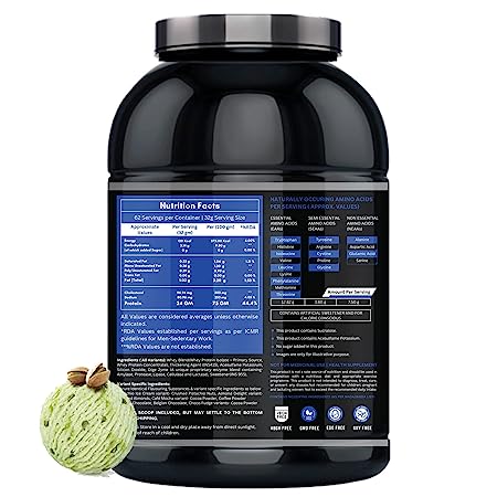 GS WHEY PRO 2 Kgs(4.4 lbs) Pista Ice Cream Flavour | Isolate Whey Protein Blend|24 g Protein per serving (serving size 32 g)| 5.5 g BCAAs Per Serving | with Added DigeZyme |No Added Sugar
