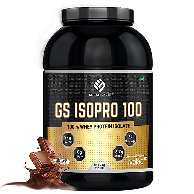 GS ISOPRO 100 2 Kgs(4.4 lbs) Chocolate- Pure Whey Protein Isolate-6.7 g BCAAs Per Serving, with DigeZyme
